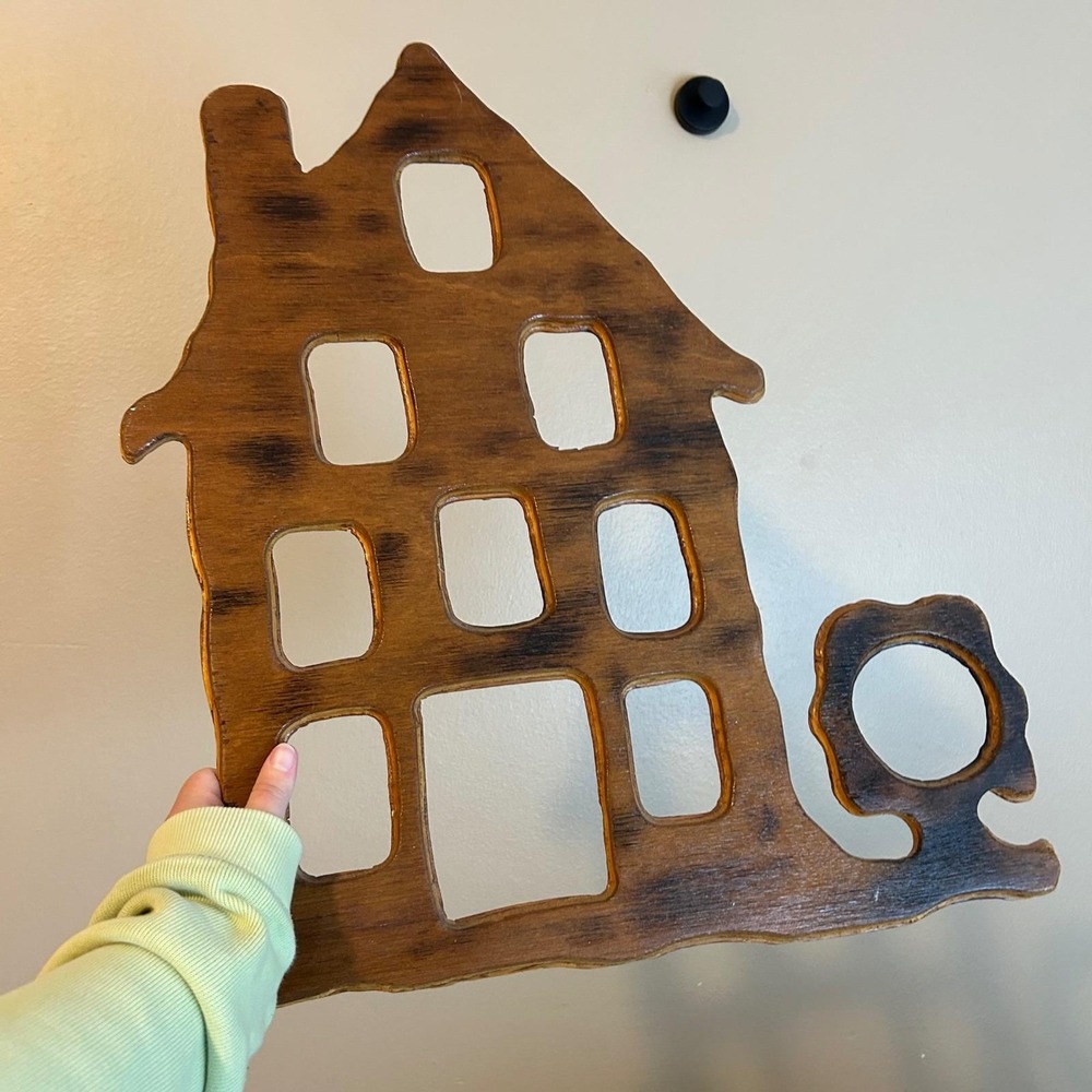 Vintage Handmade Wooden House Picture Frame Wall Art Cottagecore